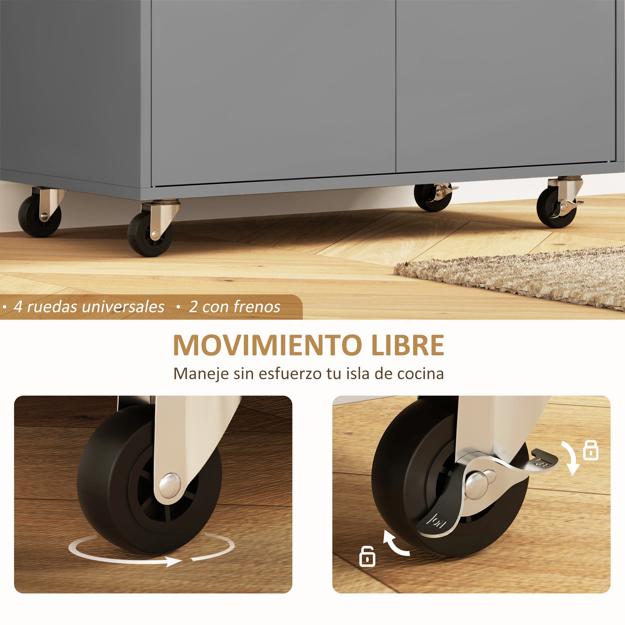 Kitchen Island with Foldable Leaf Kitchen Cart Kitchen Utility Cart with Wheels 2 Doors Drawer Spice Rack Towel Rack and Adjustable Shelf 106x42x87 cm Gray and Oak