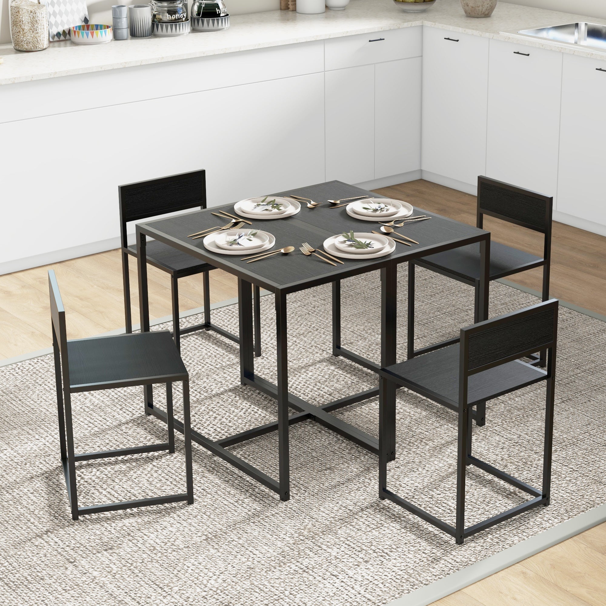 3 Piece Dining Set, Kitchen Table with 2 Chairs, Dining Table Set, Dining Group, Dining Table for Dining Room, Kitchen, Metal, Black