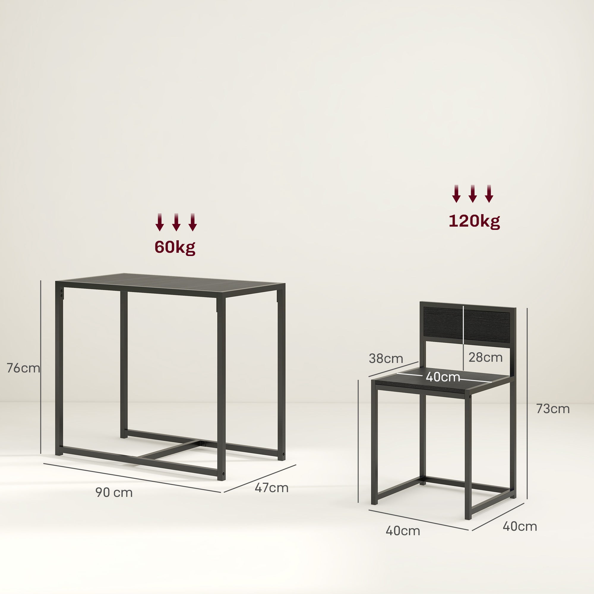 3 Piece Dining Set, Kitchen Table with 2 Chairs, Dining Table Set, Dining Group, Dining Table for Dining Room, Kitchen, Metal, Black