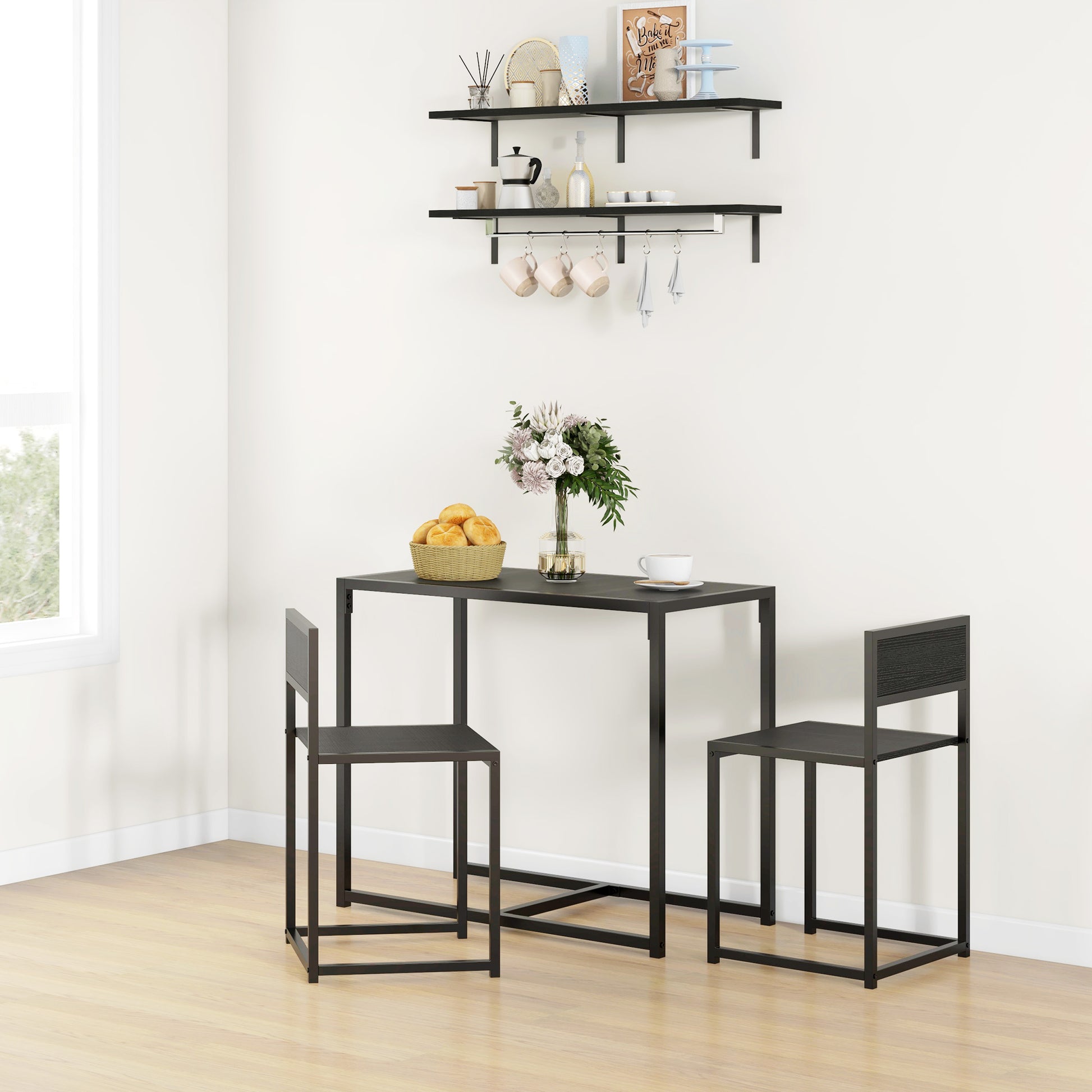 3 Piece Dining Set, Kitchen Table with 2 Chairs, Dining Table Set, Dining Group, Dining Table for Dining Room, Kitchen, Metal, Black