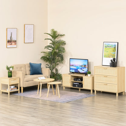 Bedside Table Nightstand with Rattan Drawer and Lower Shelf Load 88 lbs for Bedroom Living Room 15.7x15.7x18.9 inches Natural Wood