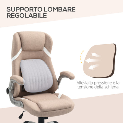 Ergonomic Office Chair with Flip-up Arms and Headrest, Swivel Desk Chair with Lumbar Support, Adjustable Height and Rocking Function in Fabric for Study, Light Brown