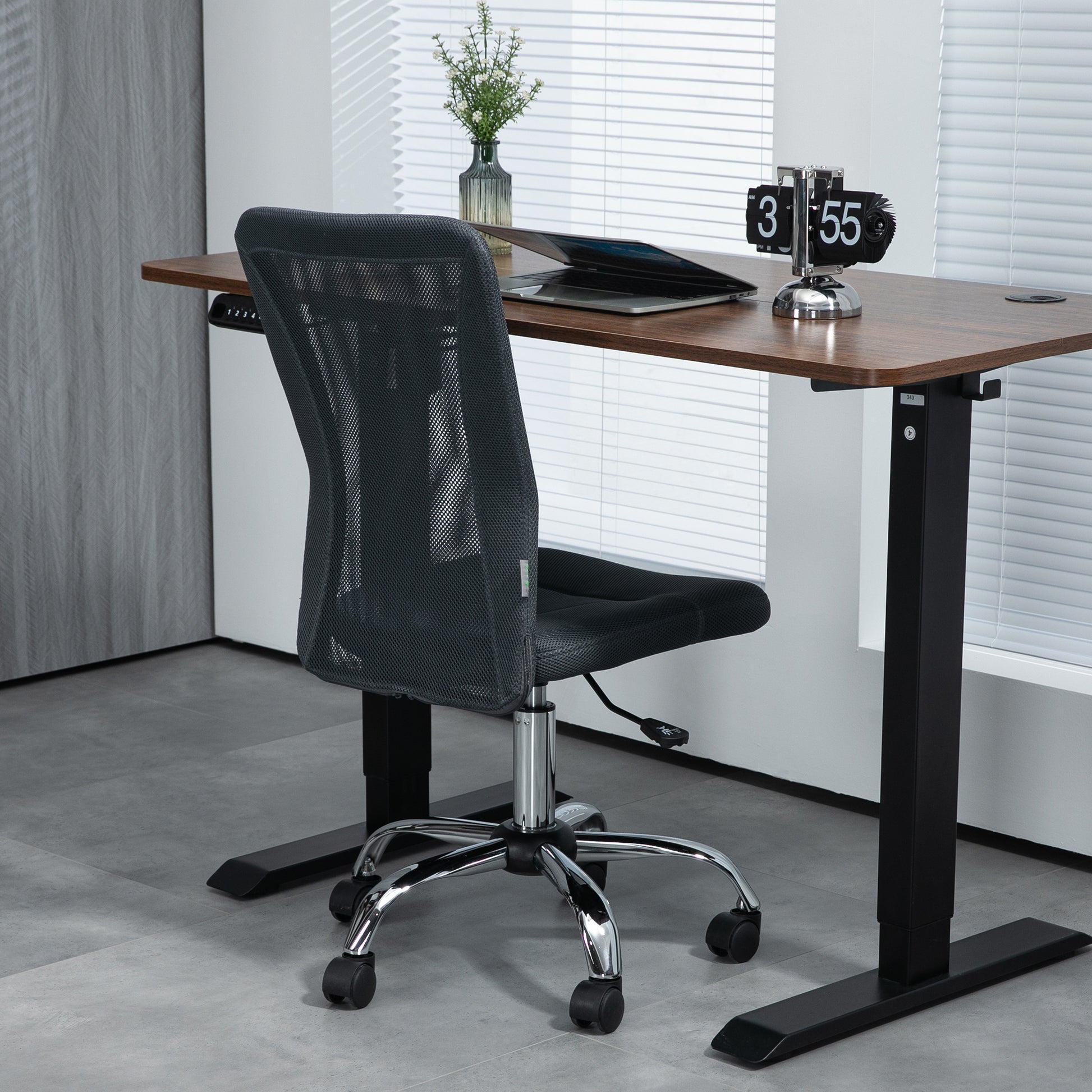 Ergonomic Office Chair Adjustable Height Manager Chair Chrome Base 360° Swivel Mesh Fabric Cover Dark Grey