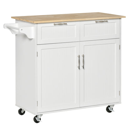 Kitchen Island on Wheels Kitchen Cart Kitchen Buffet with 2 Doors 2 Drawers Towel Bar and Adjustable Shelf for Dining Room Living Room 104x46x91 cm White