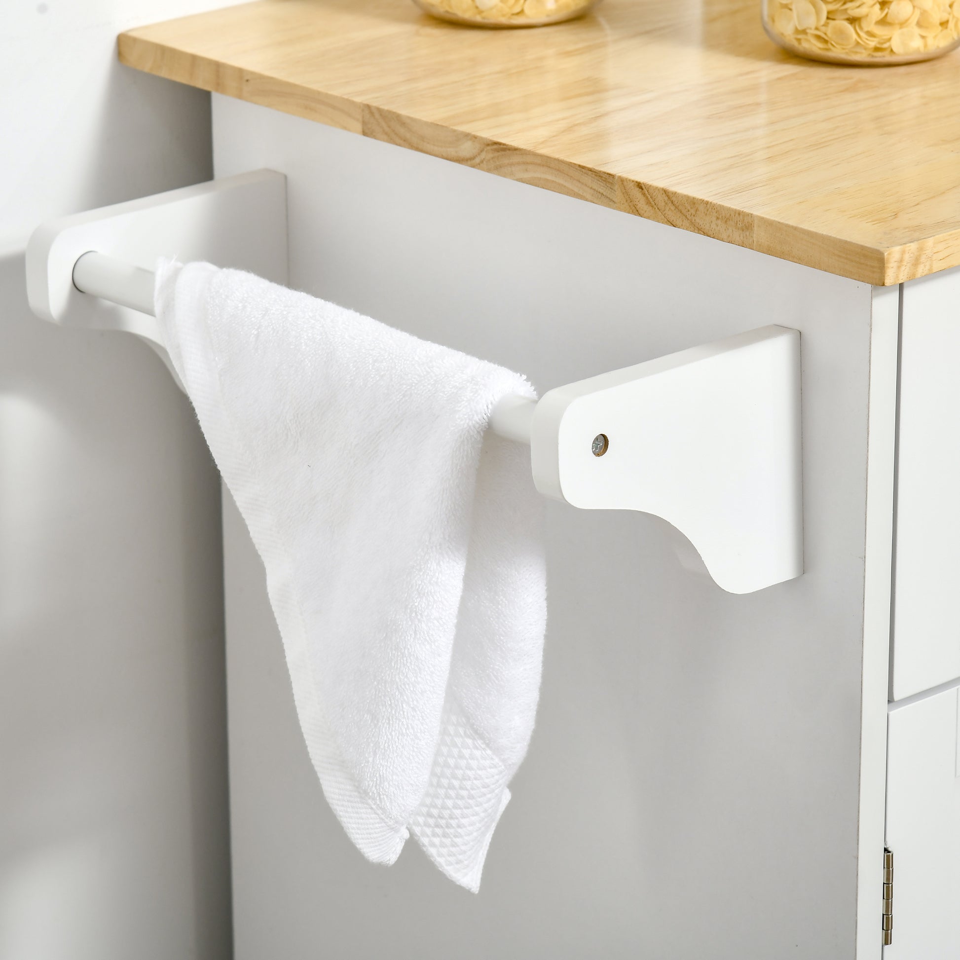 Kitchen Island on Wheels Kitchen Cart Kitchen Buffet with 2 Doors 2 Drawers Towel Bar and Adjustable Shelf for Dining Room Living Room 104x46x91 cm White
