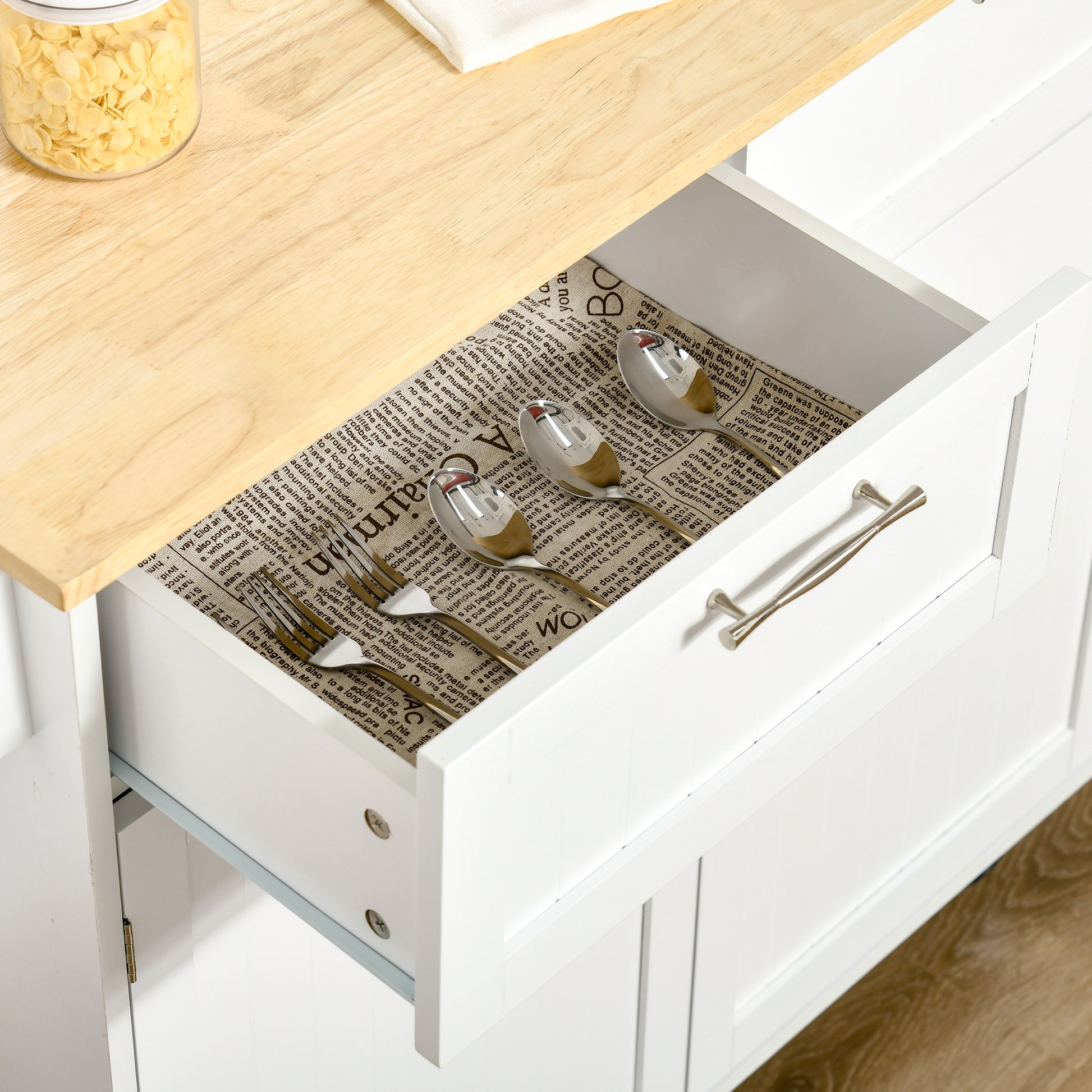 Kitchen Island on Wheels Kitchen Cart Kitchen Buffet with 2 Doors 2 Drawers Towel Bar and Adjustable Shelf for Dining Room Living Room 104x46x91 cm White