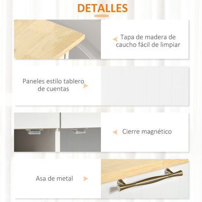 Kitchen Island on Wheels Kitchen Cart Kitchen Buffet with 2 Doors 2 Drawers Towel Bar and Adjustable Shelf for Dining Room Living Room 104x46x91 cm White