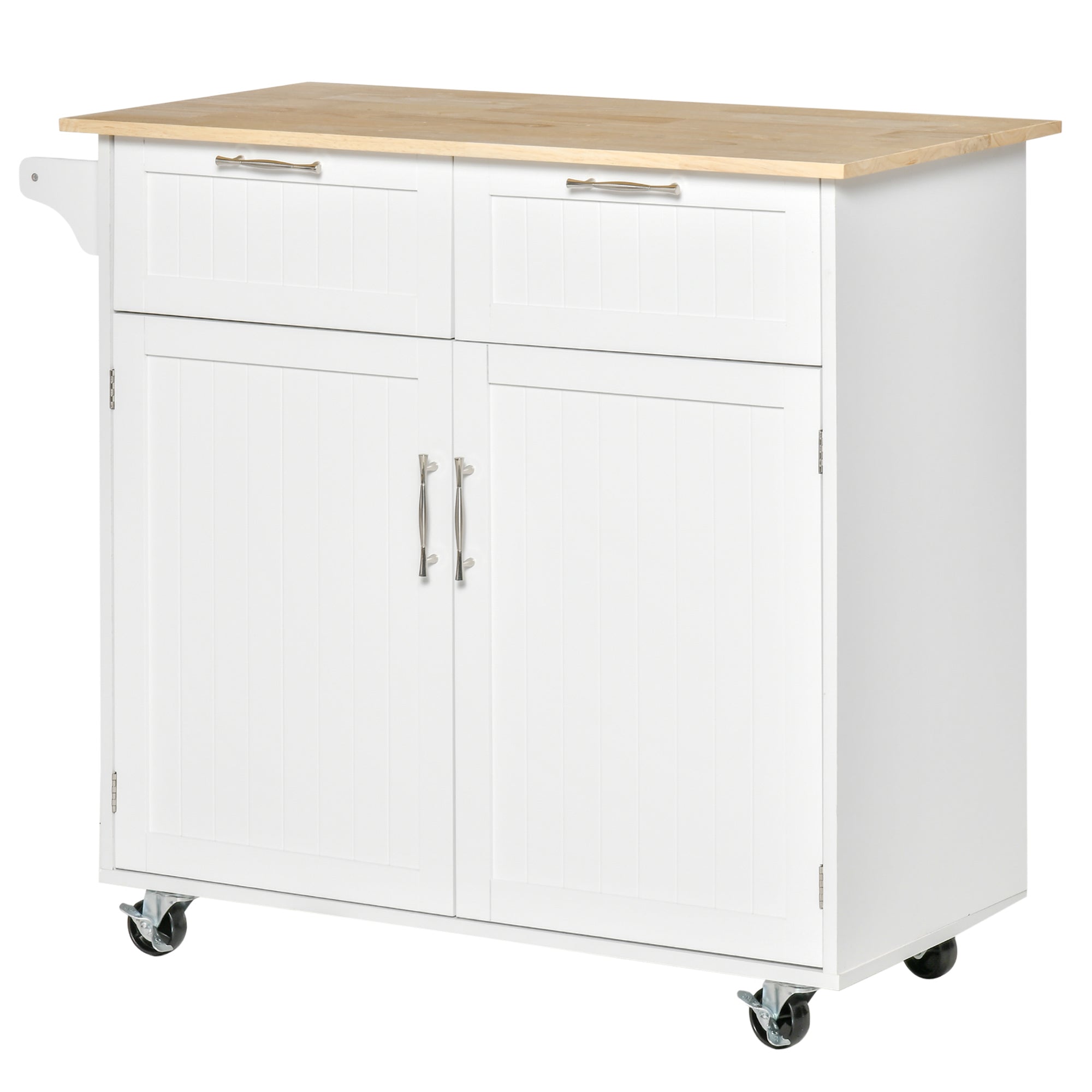 Kitchen Island on Wheels Kitchen Cart Kitchen Buffet with 2 Doors 2 Drawers Towel Bar and Adjustable Shelf for Dining Room Living Room 104x46x91 cm White