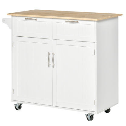 Kitchen Island on Wheels Kitchen Cart Kitchen Buffet with 2 Doors 2 Drawers Towel Bar and Adjustable Shelf for Dining Room Living Room 104x46x91 cm White