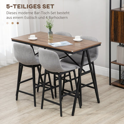 Bar Table with Bar Stool Set, 5-Piece Dining Group, Kitchen Table, Bistro Table with 4 Chairs, Bar Table Set for Kitchen, Living Room, Steel, Light Grey, 120 x 60 x 91 cm