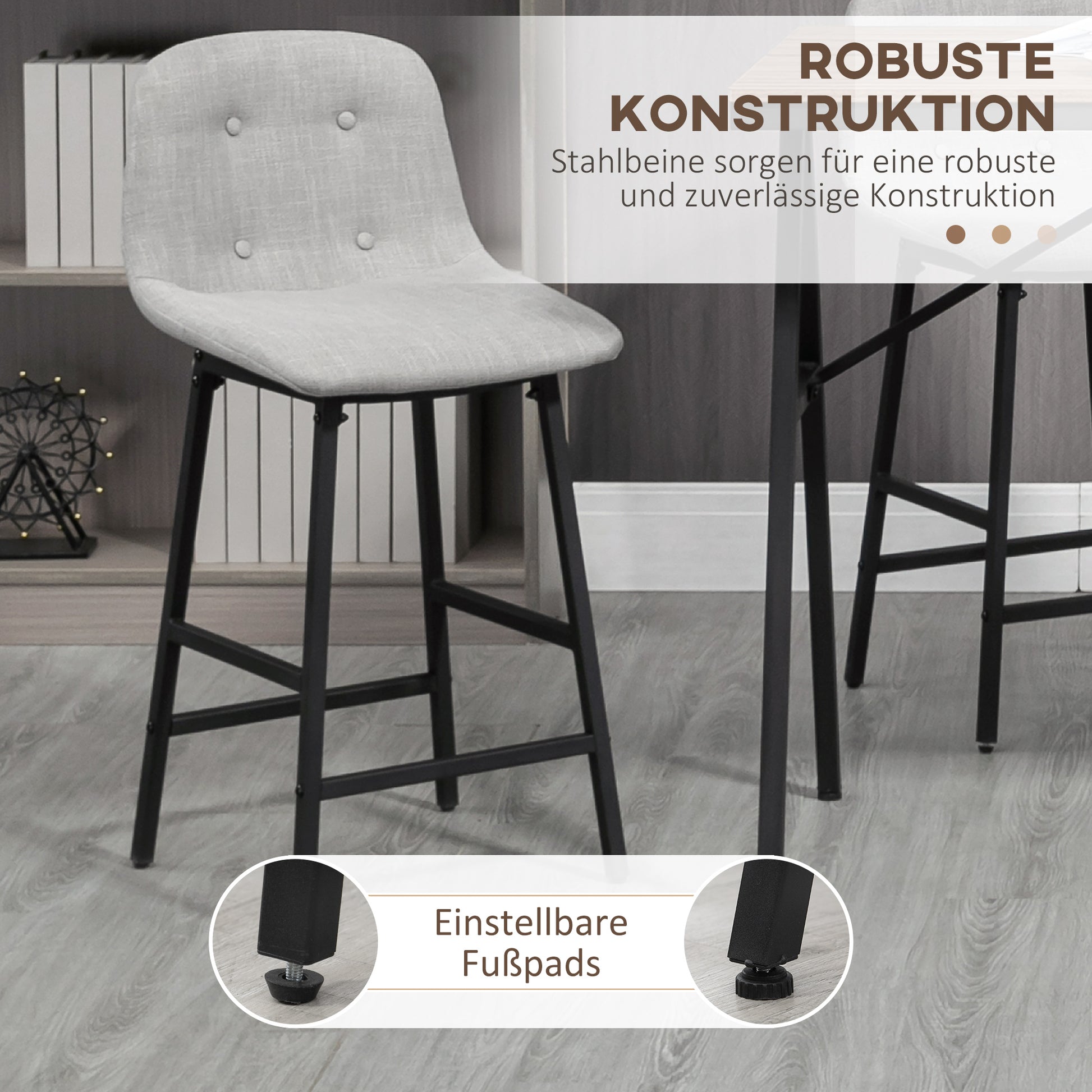 Bar Table with Bar Stool Set, 5-Piece Dining Group, Kitchen Table, Bistro Table with 4 Chairs, Bar Table Set for Kitchen, Living Room, Steel, Light Grey, 120 x 60 x 91 cm