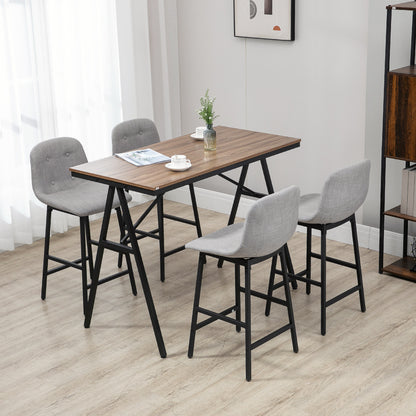 Bar Table with Bar Stool Set, 5-Piece Dining Group, Kitchen Table, Bistro Table with 4 Chairs, Bar Table Set for Kitchen, Living Room, Steel, Light Grey, 120 x 60 x 91 cm
