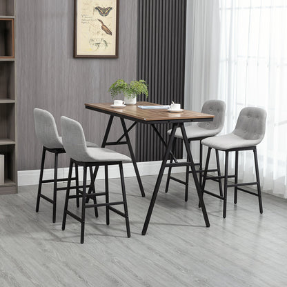 Bar Table with Bar Stool Set, 5-Piece Dining Group, Kitchen Table, Bistro Table with 4 Chairs, Bar Table Set for Kitchen, Living Room, Steel, Light Grey, 120 x 60 x 91 cm