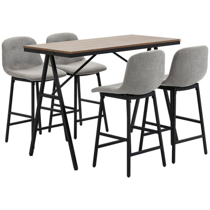 Bar Table with Bar Stool Set, 5-Piece Dining Group, Kitchen Table, Bistro Table with 4 Chairs, Bar Table Set for Kitchen, Living Room, Steel, Light Grey, 120 x 60 x 91 cm