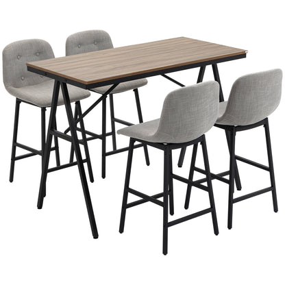 Bar Table with Bar Stool Set, 5-Piece Dining Group, Kitchen Table, Bistro Table with 4 Chairs, Bar Table Set for Kitchen, Living Room, Steel, Light Grey, 120 x 60 x 91 cm