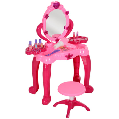 Children's Vanity Set for Ages 3-6 includes Vanity Table and Stool with Light, Music, Hair Dryer, Rose