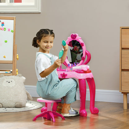 Children's Vanity Set for Ages 3-6 includes Vanity Table and Stool with Light, Music, Hair Dryer, Rose