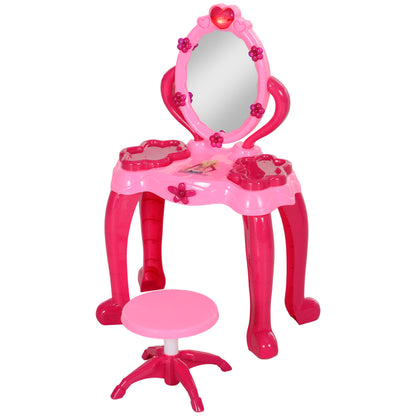 Children's Vanity Set for Ages 3-6 includes Vanity Table and Stool with Light, Music, Hair Dryer, Rose
