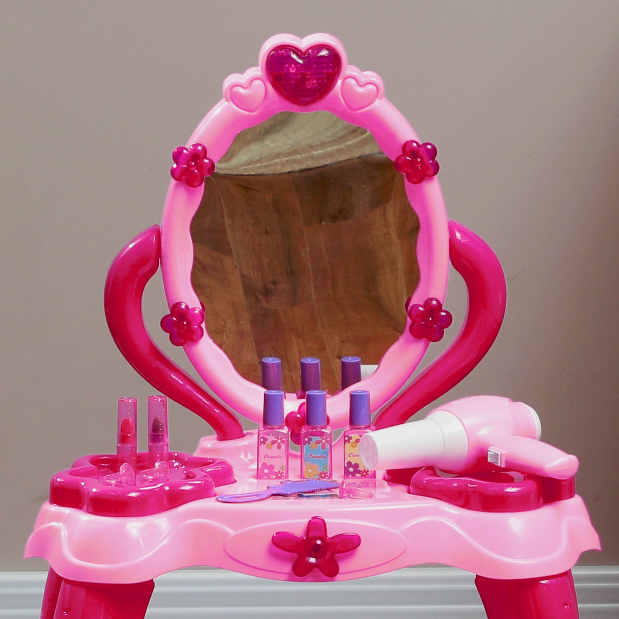 Children's Vanity Set for Ages 3-6 includes Vanity Table and Stool with Light, Music, Hair Dryer, Rose