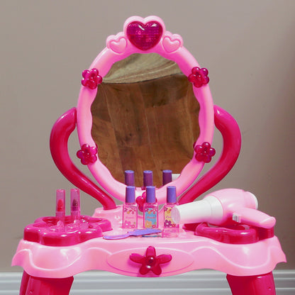 Children's Vanity Set for Ages 3-6 includes Vanity Table and Stool with Light, Music, Hair Dryer, Rose
