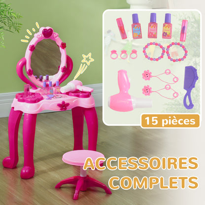 Children's Vanity Set for Ages 3-6 includes Vanity Table and Stool with Light, Music, Hair Dryer, Rose