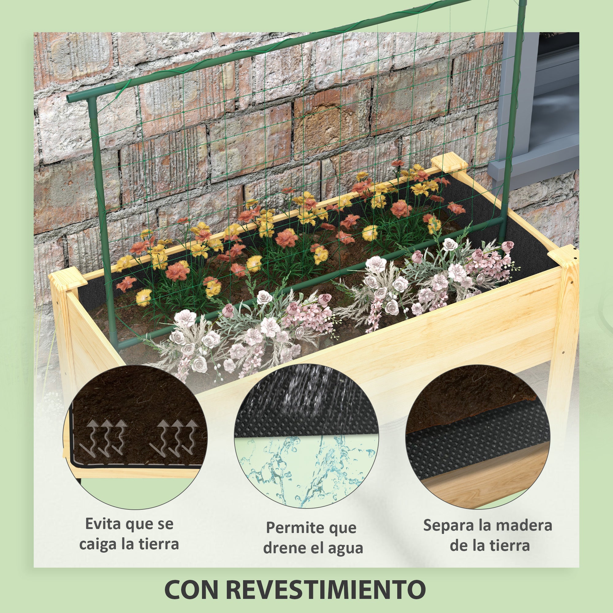 Raised Urban Garden with Lattice Elevated Planting Table Raised Planter for Climbing Vegetable Plants Flowers Load 300 kg 120x60x75 cm Natural