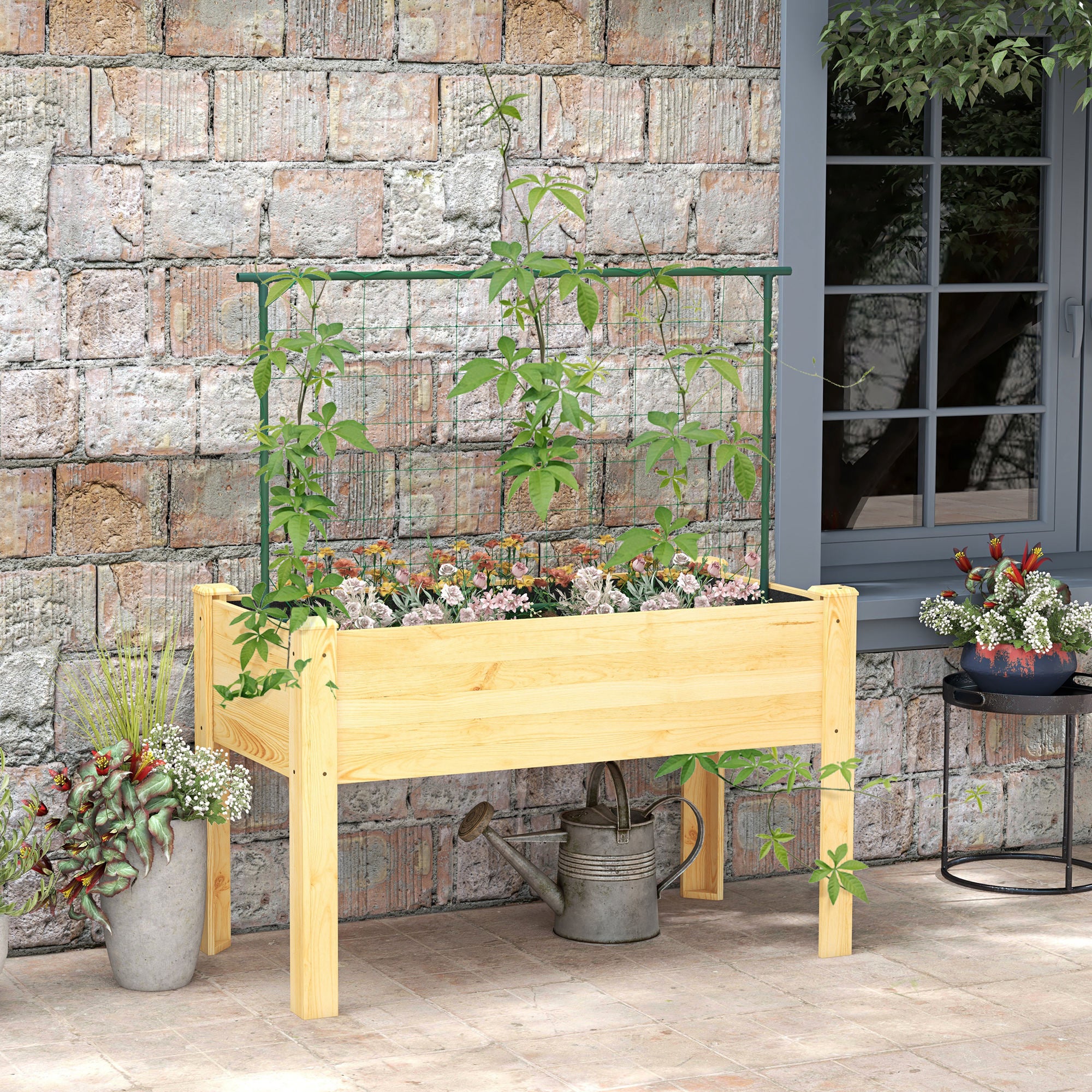 Raised Urban Garden with Lattice Elevated Planting Table Raised Planter for Climbing Vegetable Plants Flowers Load 300 kg 120x60x75 cm Natural