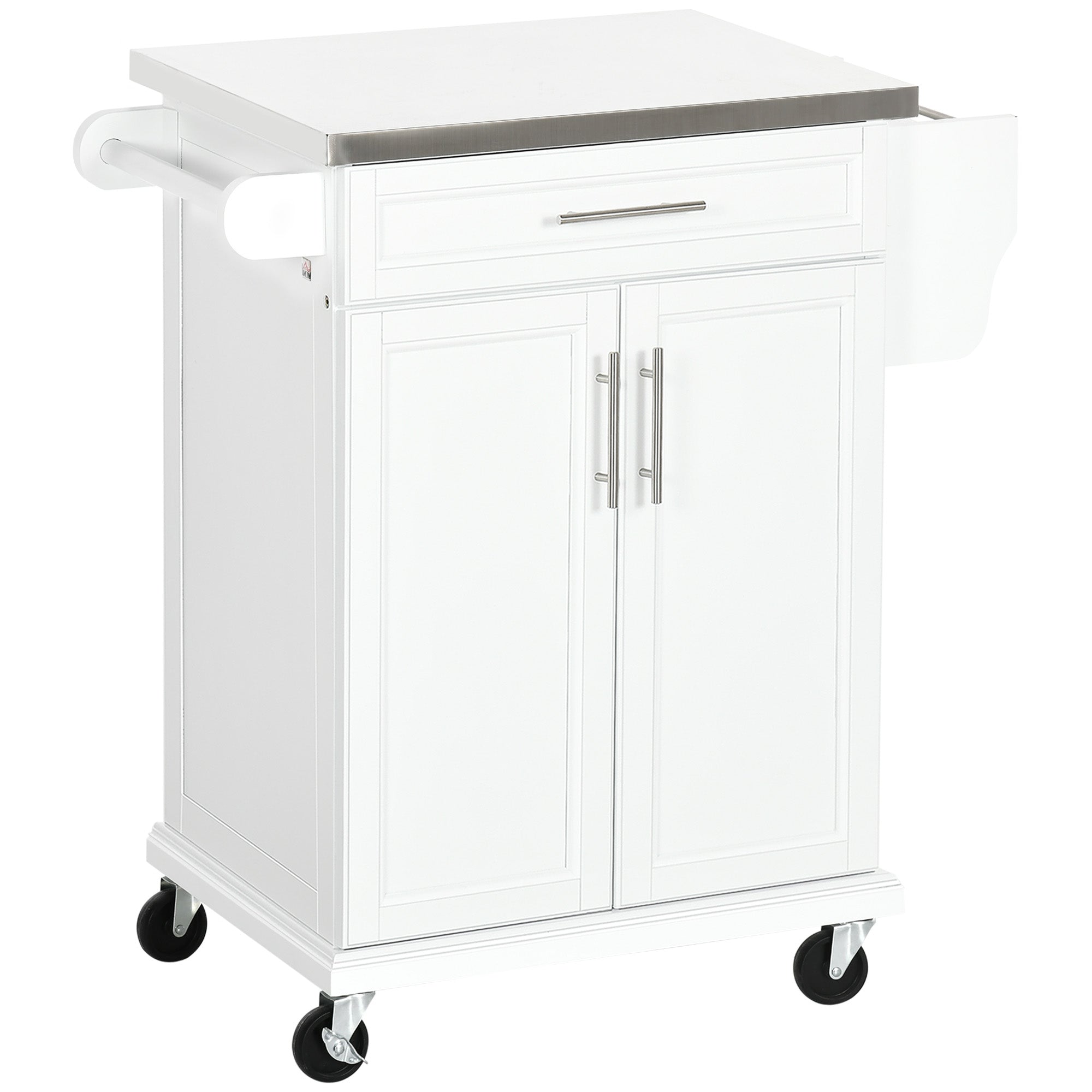 Kitchen Island Modern Kitchen Sideboard with 4 Wheels 1 Drawer 1 Towel Rack 1 Spice Rack and Adjustable Shelf 83.5x45.7x90.5 cm White