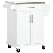 Kitchen Island Modern Kitchen Sideboard with 4 Wheels 1 Drawer 1 Towel Rack 1 Spice Rack and Adjustable Shelf 83.5x45.7x90.5 cm White