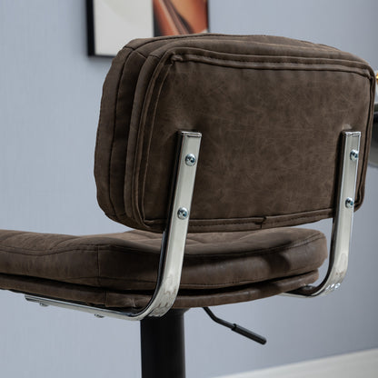 Set of 2 Vintage Buttoned Bar Stools - Swivel, Adjustable - Footrest - Brown Aged Synthetic Leather Effect Upholstery