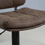 Set of 2 Vintage Buttoned Bar Stools - Swivel, Adjustable - Footrest - Brown Aged Synthetic Leather Effect Upholstery