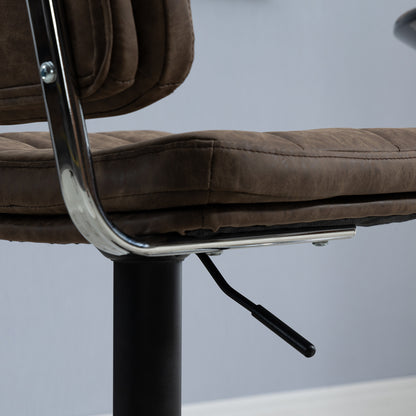 Set of 2 Vintage Buttoned Bar Stools - Swivel, Adjustable - Footrest - Brown Aged Synthetic Leather Effect Upholstery