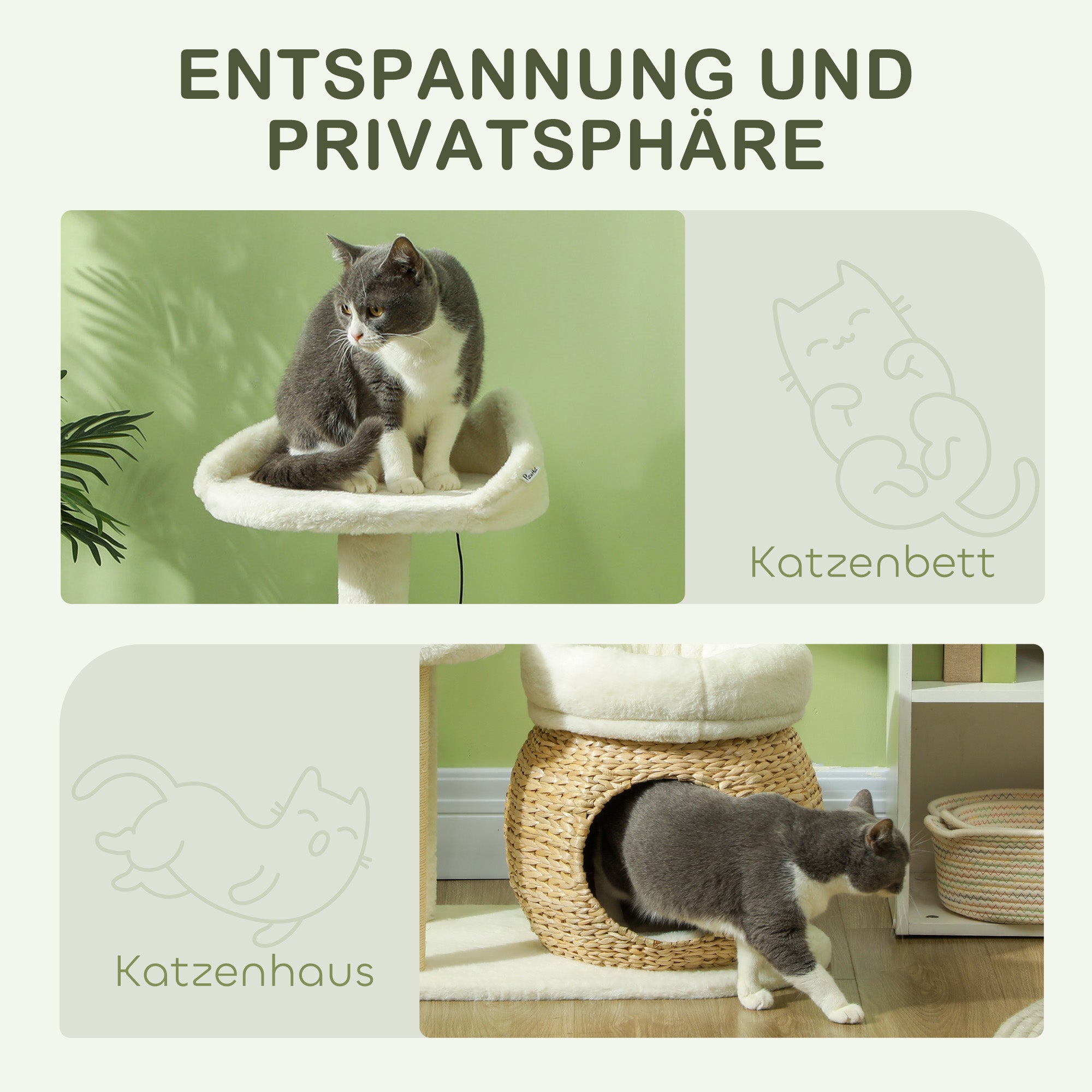 Scratching Post 79 cm Cat Tree with Cat Cave, Bed, Play Balls, Cat Scratching Post with Sisal Scratching Posts, for Cats up to 5 kg, Cream White