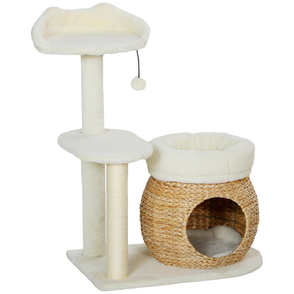 Scratching Post 79 cm Cat Tree with Cat Cave, Bed, Play Balls, Cat Scratching Post with Sisal Scratching Posts, for Cats up to 5 kg, Cream White