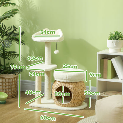 Scratching Post 79 cm Cat Tree with Cat Cave, Bed, Play Balls, Cat Scratching Post with Sisal Scratching Posts, for Cats up to 5 kg, Cream White