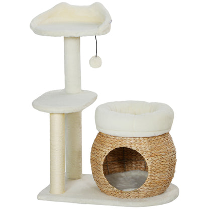 Scratching Post 79 cm Cat Tree with Cat Cave, Bed, Play Balls, Cat Scratching Post with Sisal Scratching Posts, for Cats up to 5 kg, Cream White