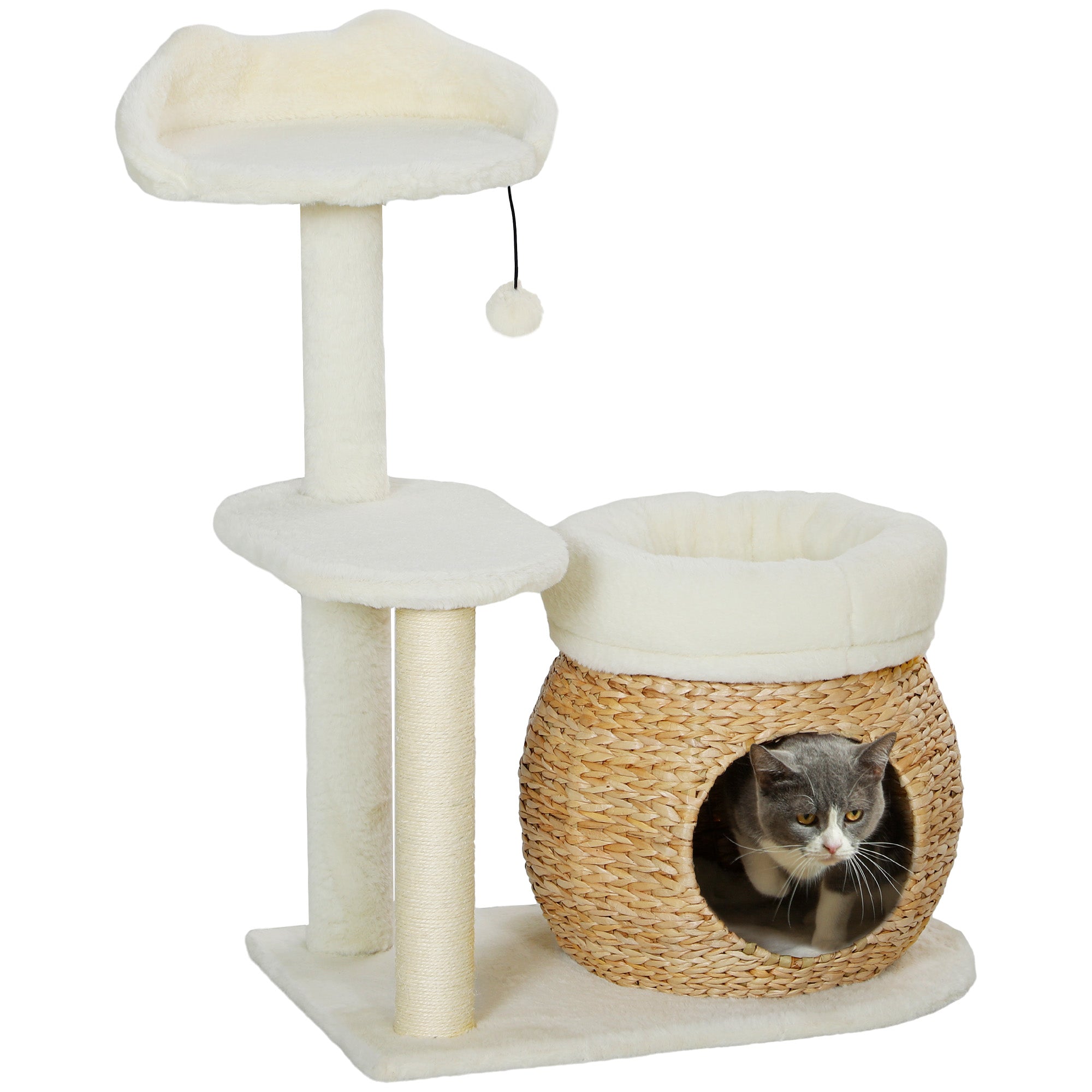 Scratching Post 79 cm Cat Tree with Cat Cave, Bed, Play Balls, Cat Scratching Post with Sisal Scratching Posts, for Cats up to 5 kg, Cream White