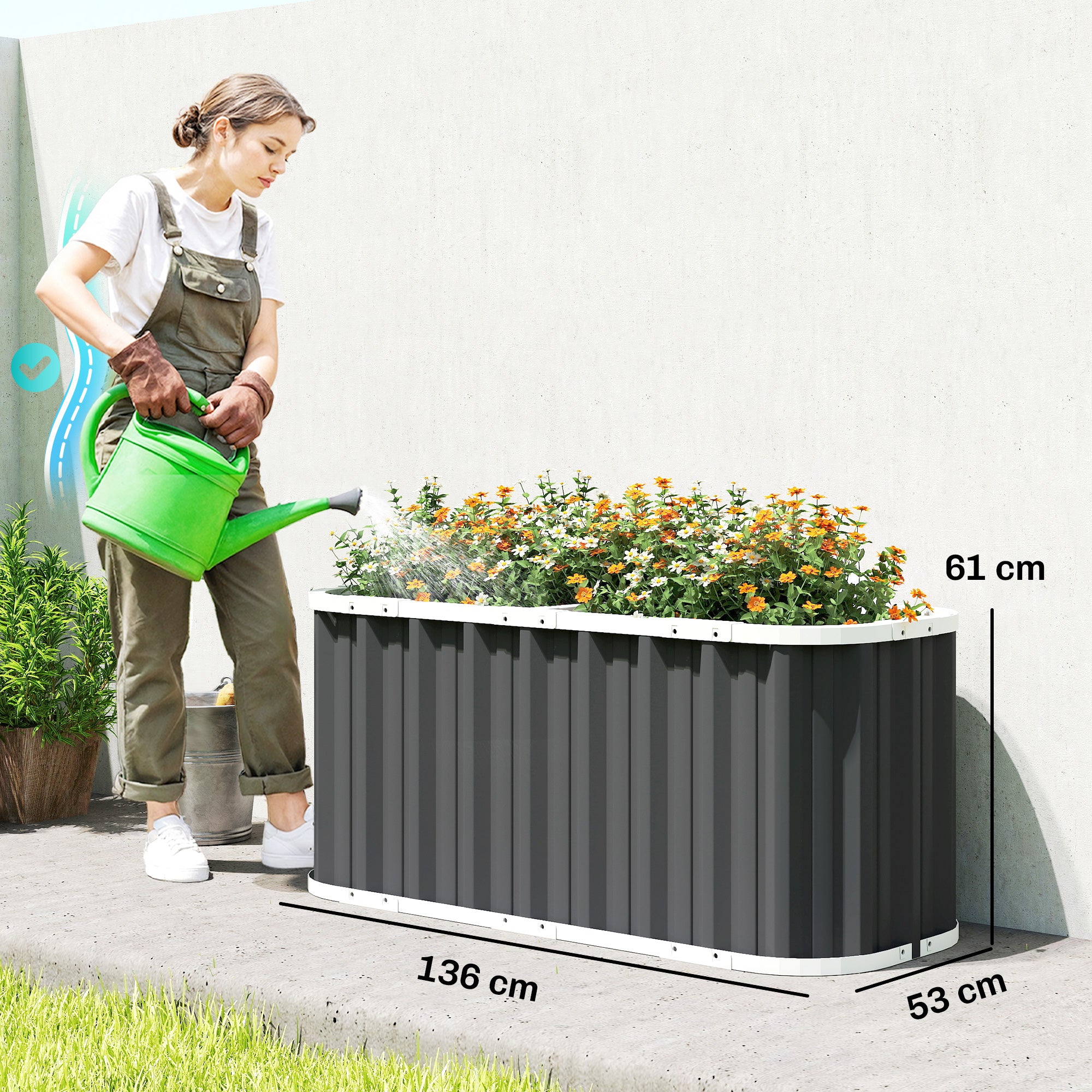 Galvanized Steel Raised Garden Bed, 53.5 x 20.9 x 24 in — Deep Planter with Safety Edges, Plant Labels & Gloves, Open-Bottom Herb & Vegetable Box, Easy Assembly