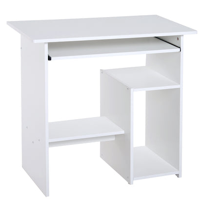 Space Saving Desk for Home and Office, Modern Computer Desk, CPU Holder, Wooden Keyboard Shelf, 80x45x75cm, White