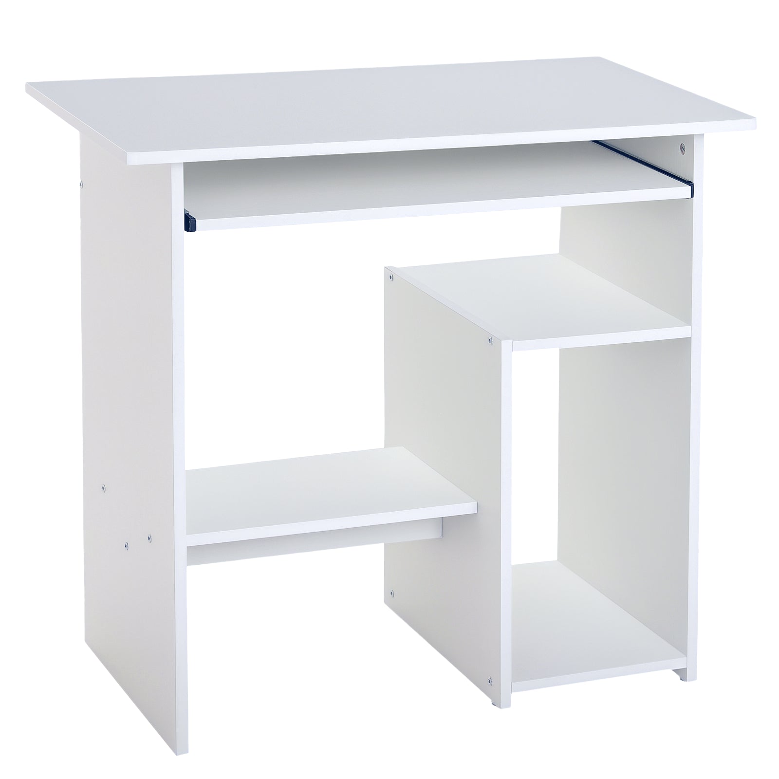 Space Saving Desk for Home and Office, Modern Computer Desk, CPU Holder, Wooden Keyboard Shelf, 80x45x75cm, White