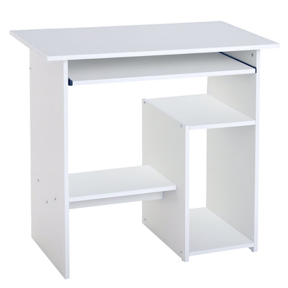 Space Saving Desk for Home and Office, Modern Computer Desk, CPU Holder, Wooden Keyboard Shelf, 80x45x75cm, White