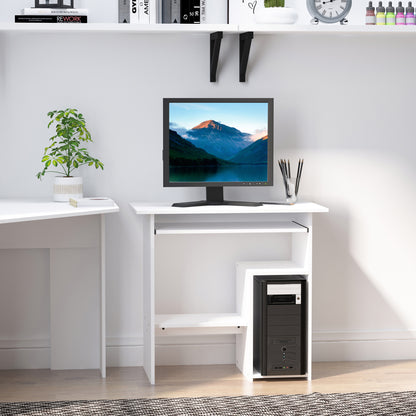 Space Saving Desk for Home and Office, Modern Computer Desk, CPU Holder, Wooden Keyboard Shelf, 80x45x75cm, White