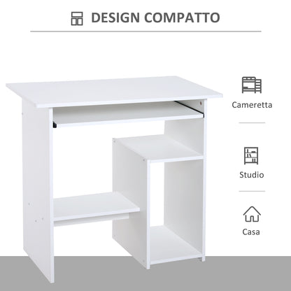 Space Saving Desk for Home and Office, Modern Computer Desk, CPU Holder, Wooden Keyboard Shelf, 80x45x75cm, White