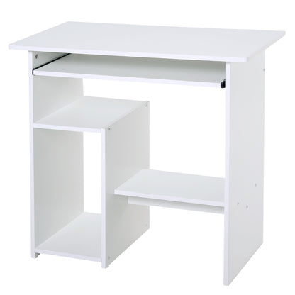Space Saving Desk for Home and Office, Modern Computer Desk, CPU Holder, Wooden Keyboard Shelf, 80x45x75cm, White