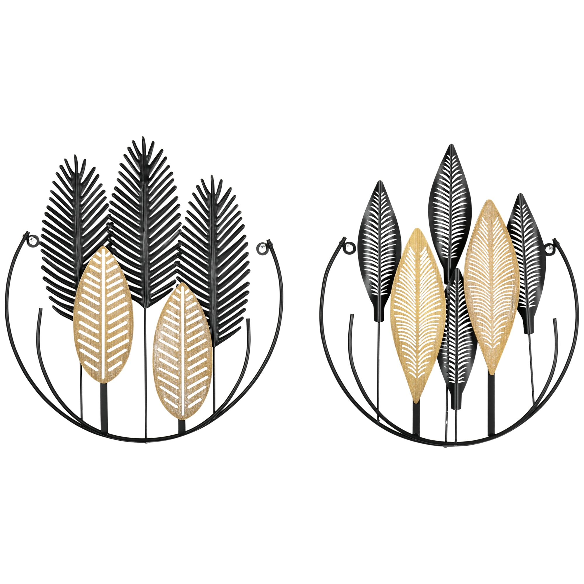 Metal Wall Decoration 2 Pieces 3D Wall Art Leaves Wall Art Metal Picture for Home, Living Room, Bedroom, 40 x 46 cm