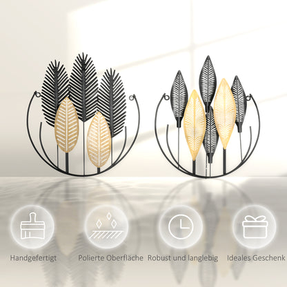 Metal Wall Decoration 2 Pieces 3D Wall Art Leaves Wall Art Metal Picture for Home, Living Room, Bedroom, 40 x 46 cm