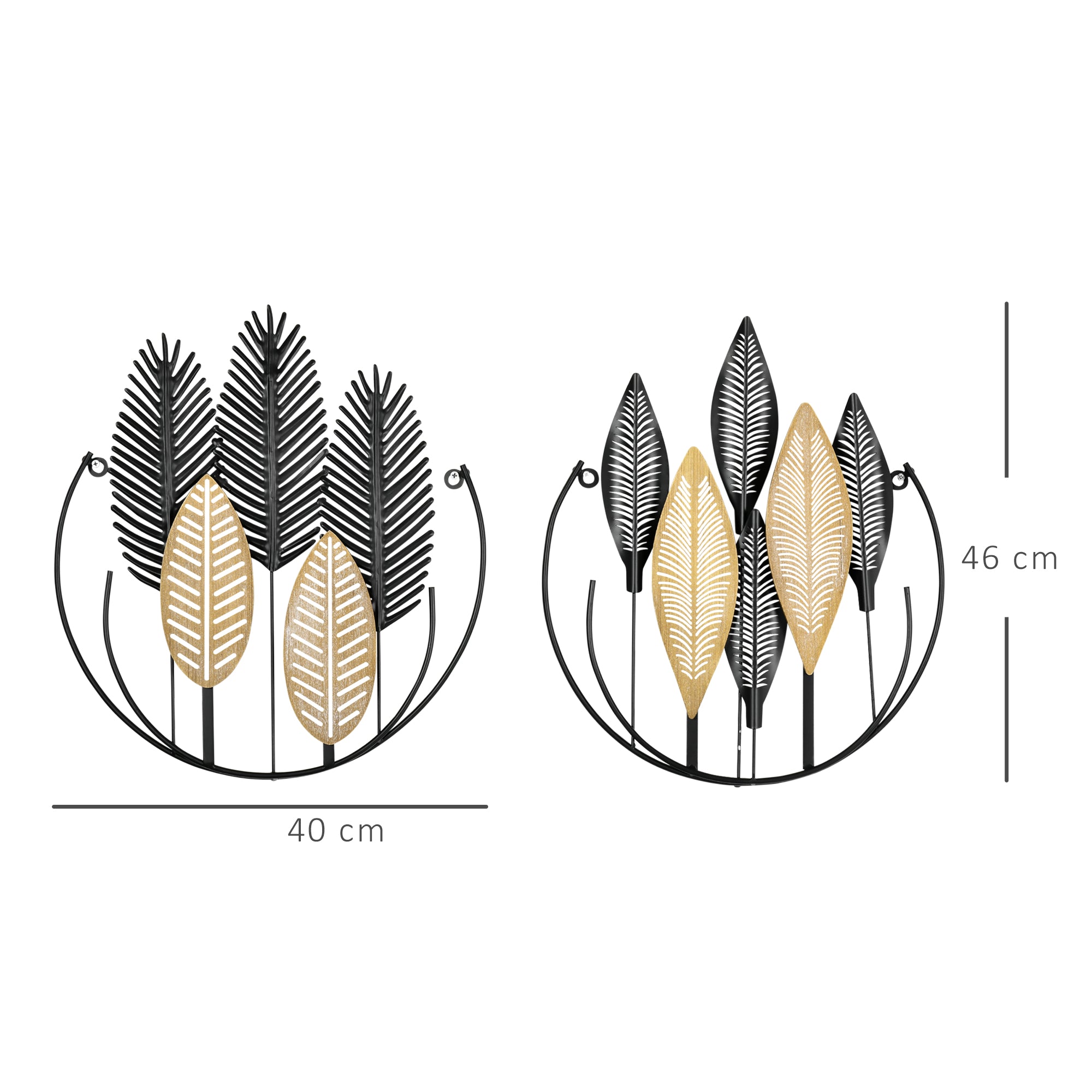 Metal Wall Decoration 2 Pieces 3D Wall Art Leaves Wall Art Metal Picture for Home, Living Room, Bedroom, 40 x 46 cm