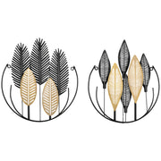 Metal Wall Decoration 2 Pieces 3D Wall Art Leaves Wall Art Metal Picture for Home, Living Room, Bedroom, 40 x 46 cm