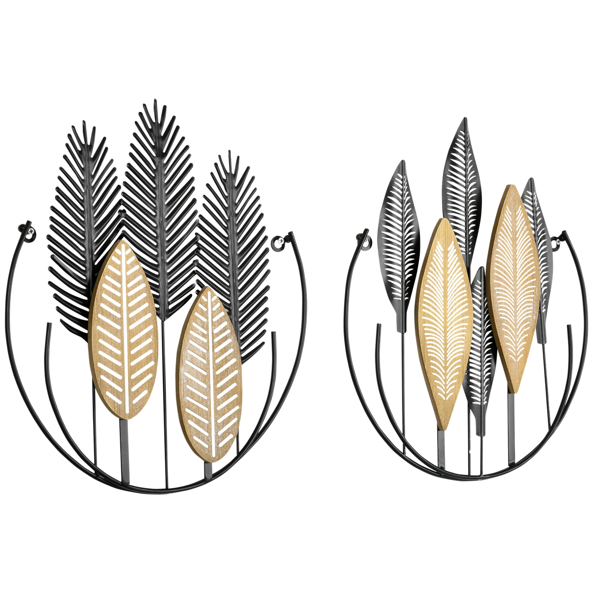 Metal Wall Decoration 2 Pieces 3D Wall Art Leaves Wall Art Metal Picture for Home, Living Room, Bedroom, 40 x 46 cm