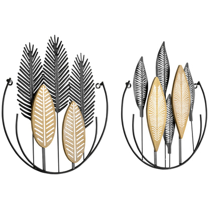 Metal Wall Decoration 2 Pieces 3D Wall Art Leaves Wall Art Metal Picture for Home, Living Room, Bedroom, 40 x 46 cm